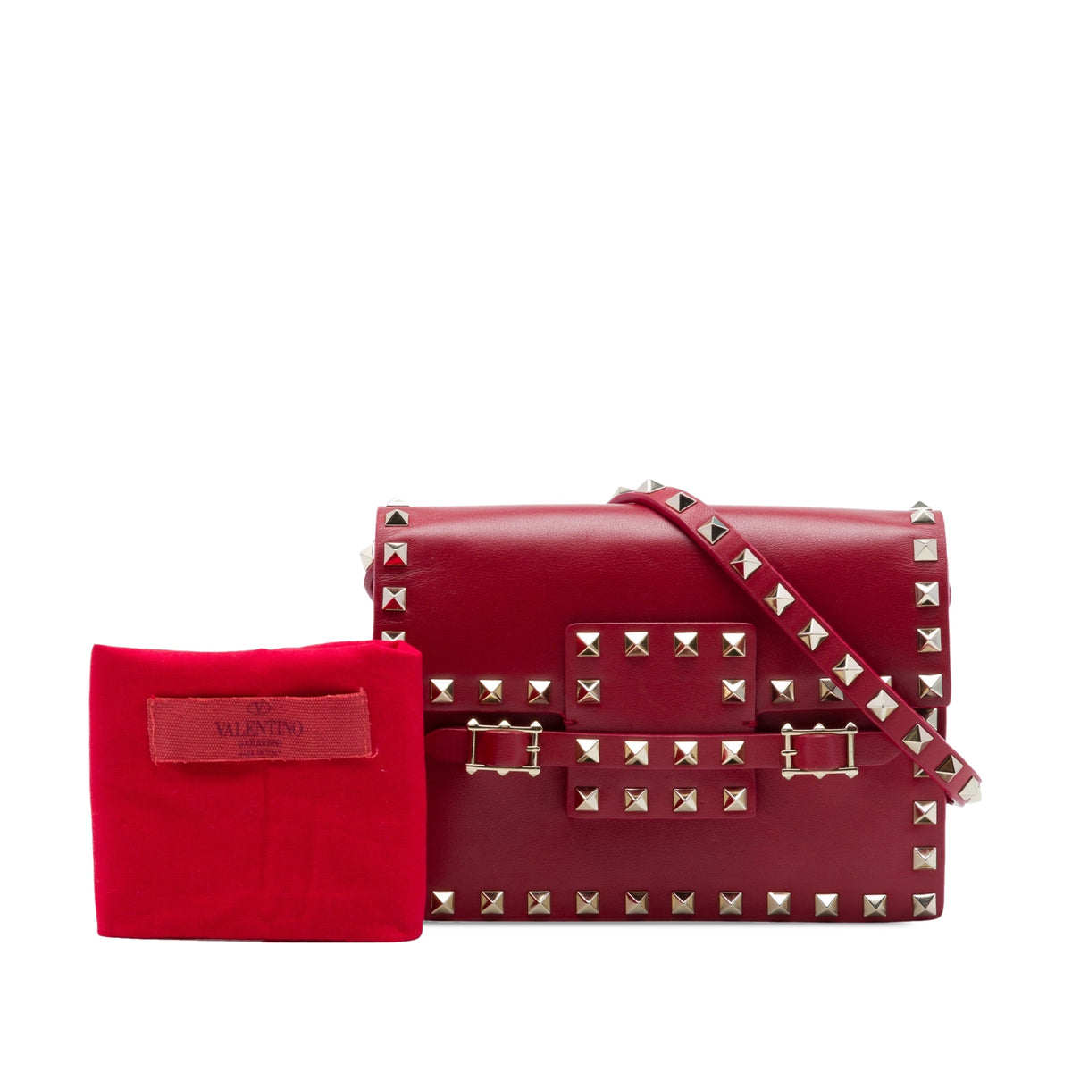 Valentino Calfskin Rockstud Buckled Flap Crossbody