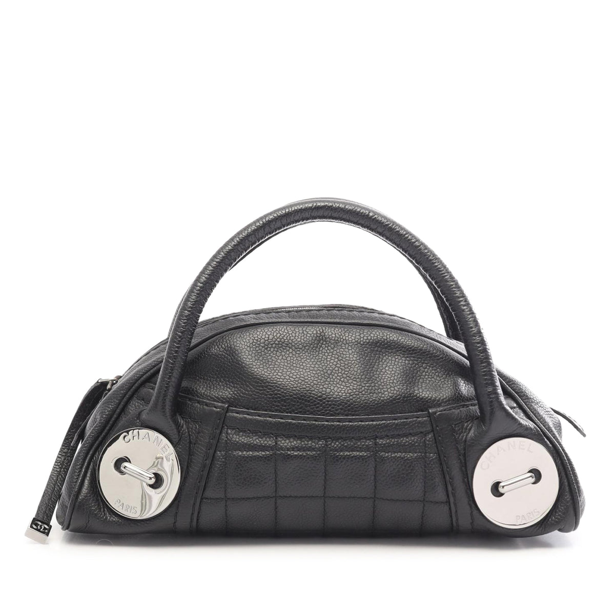 Chanel Chocolate Bar Caviar Button Handbag — Black