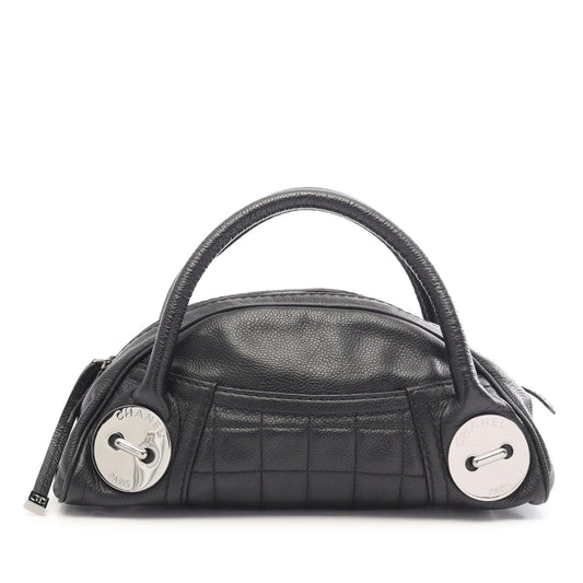 Chanel Chocolate Bar Caviar Button Handbag — Black