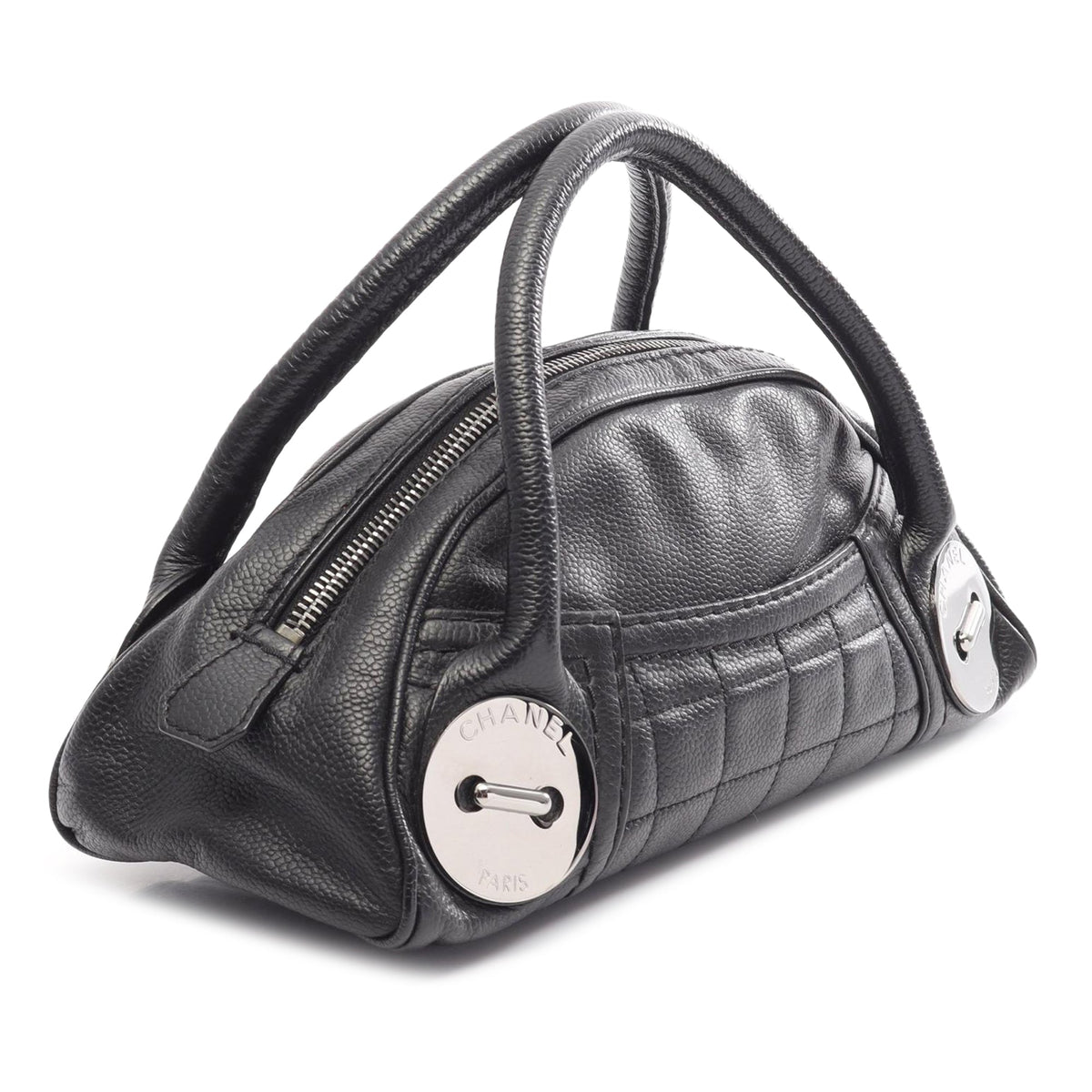Chanel Chocolate Bar Caviar Button Handbag — Black