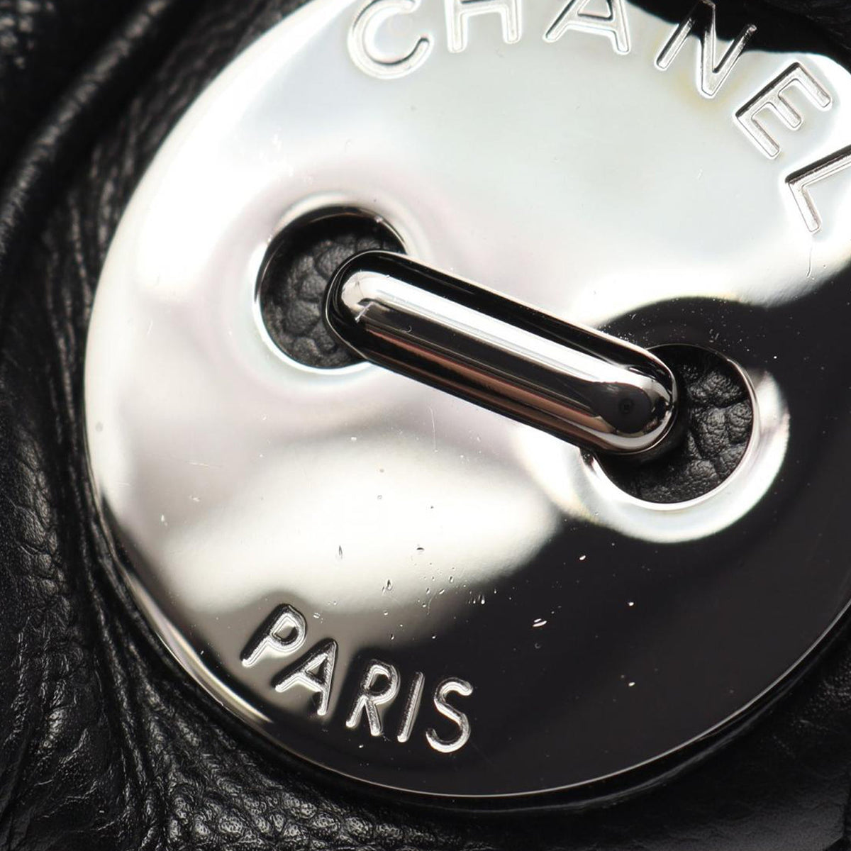 Chanel Chocolate Bar Caviar Button Handbag — Black