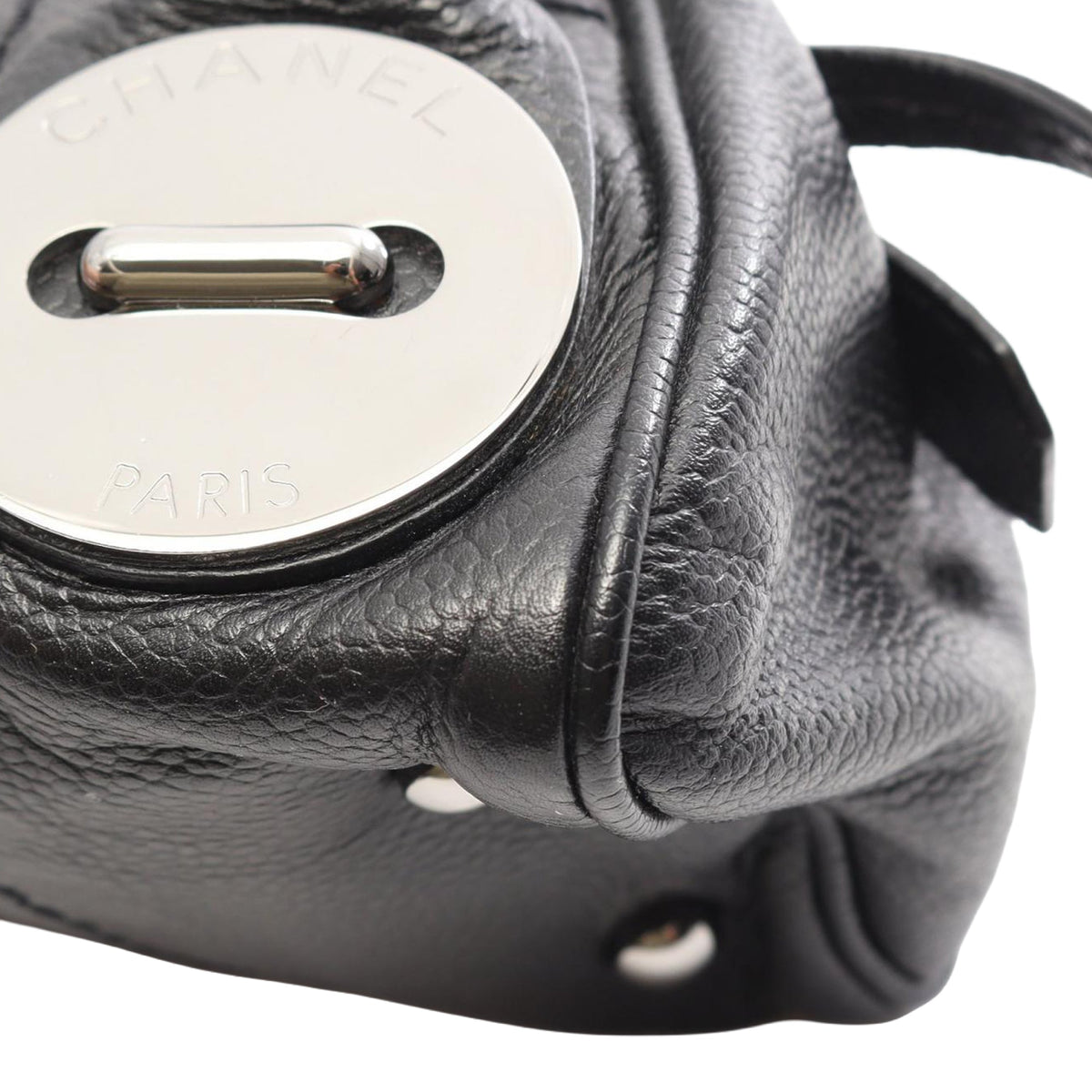 Chanel Chocolate Bar Caviar Button Handbag — Black