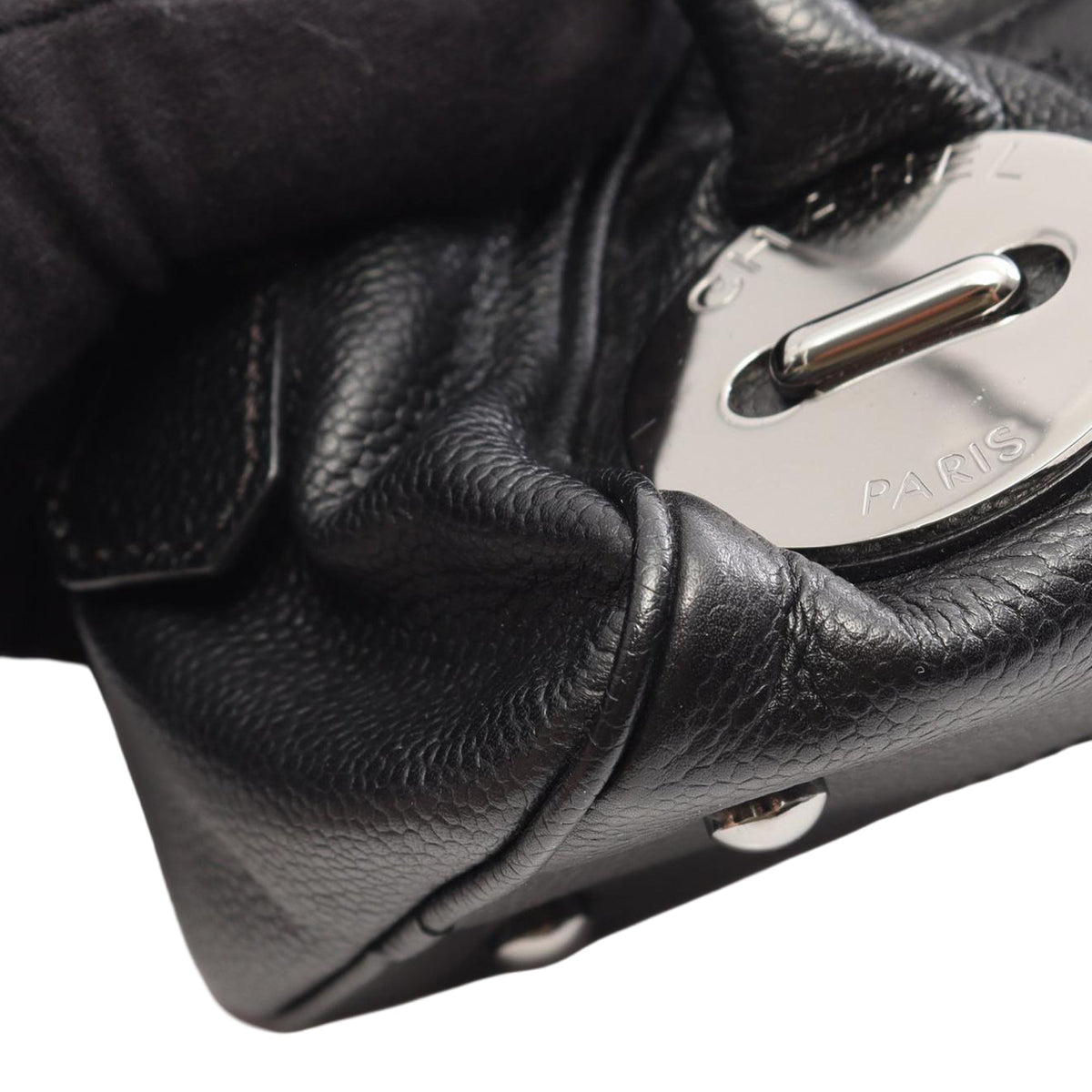 Chanel Chocolate Bar Caviar Button Handbag — Black