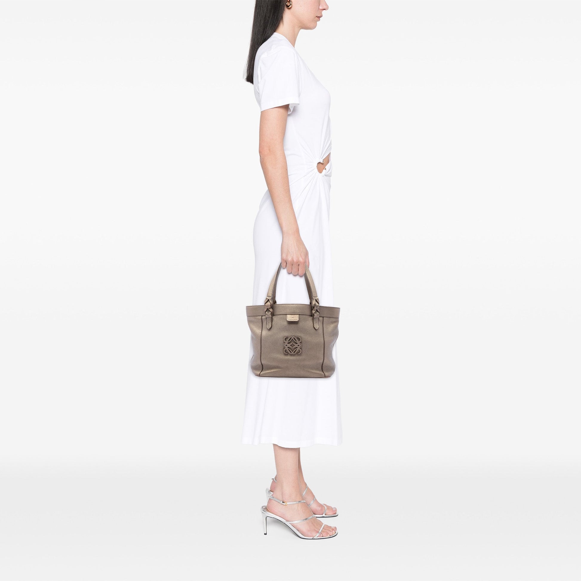 LOEWE Metallic Leather Anagram Fusta Tote