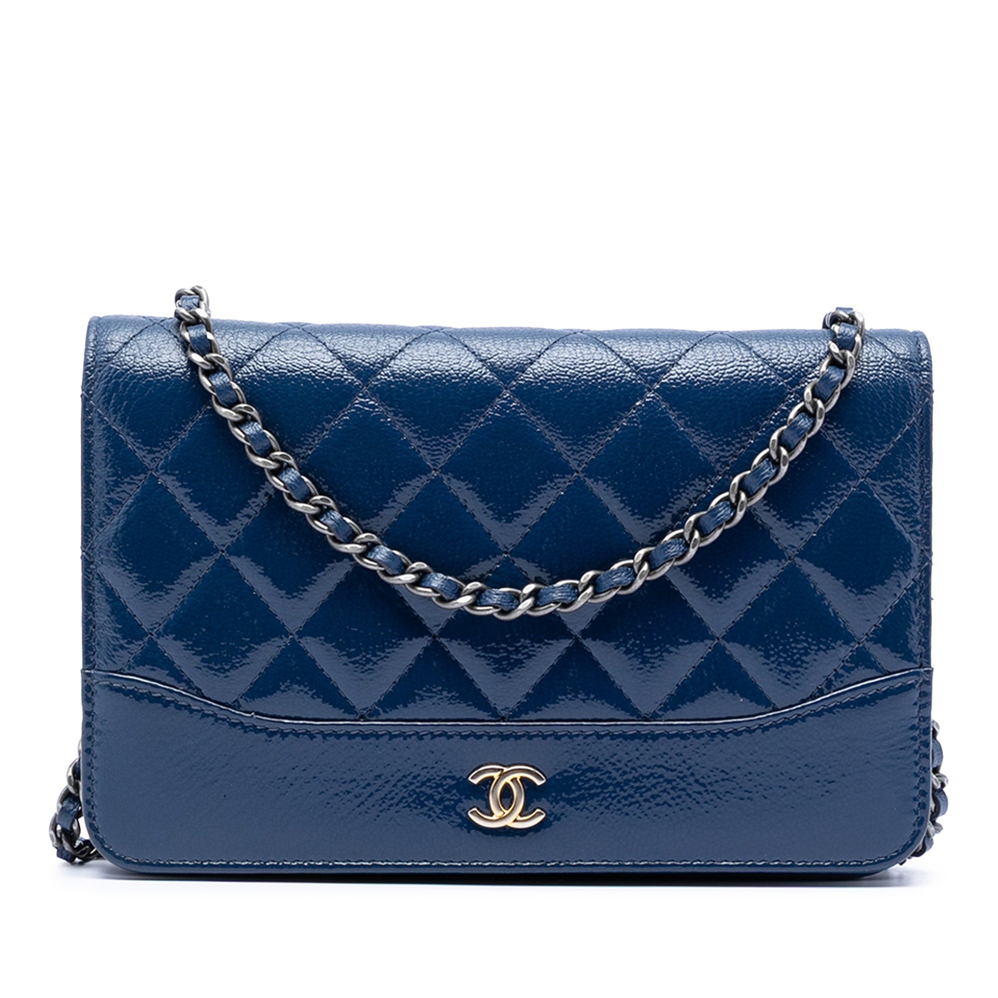 Quilted Patent Aged Calfskin Gabrielle Wallet On Chain
