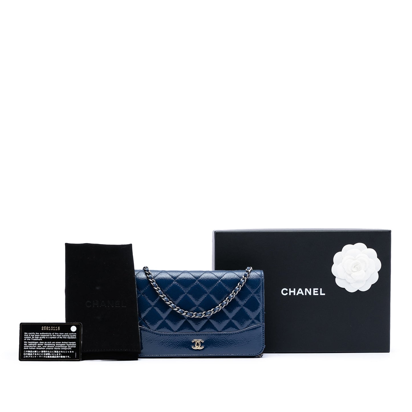 Quilted Patent Aged Calfskin Gabrielle Wallet On Chain