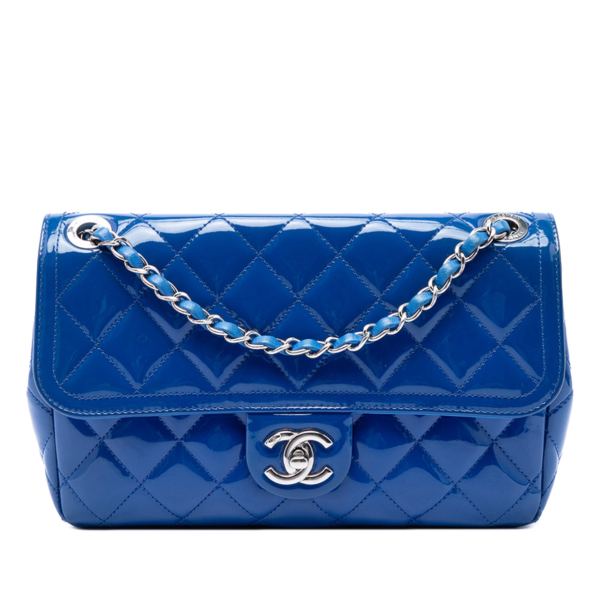 Chanel Medium Quilted Patent Coco Shine Flap — Blue