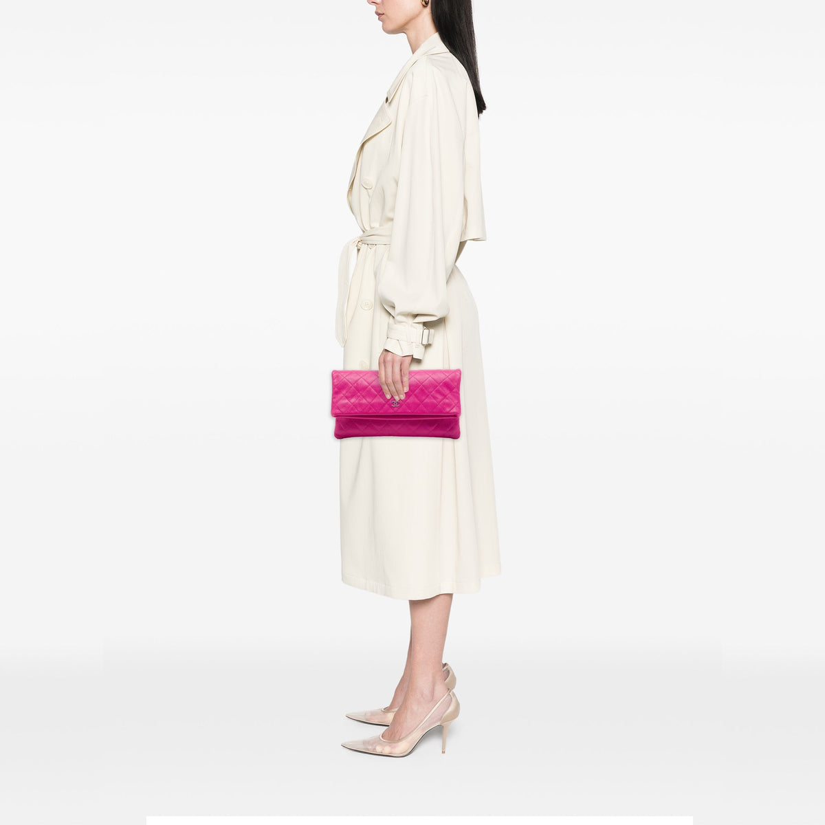 Chanel Quilted Caviar CC Beauty Foldover Clutch — Pink