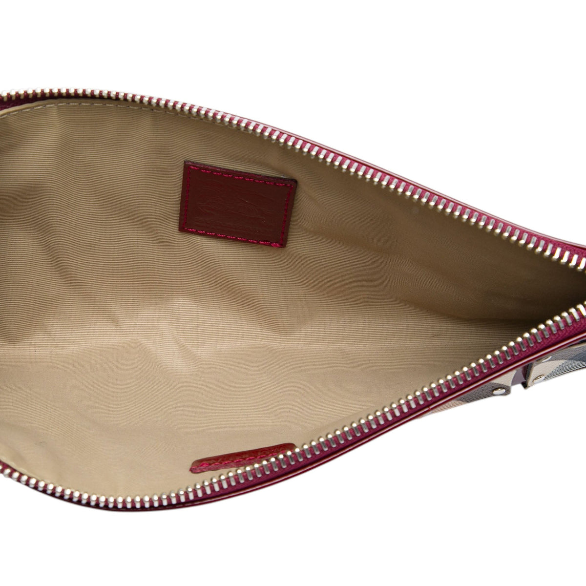 Burberry Patent and Supernova Check Coated Canvas Studded Wristlet Clutch — Red
