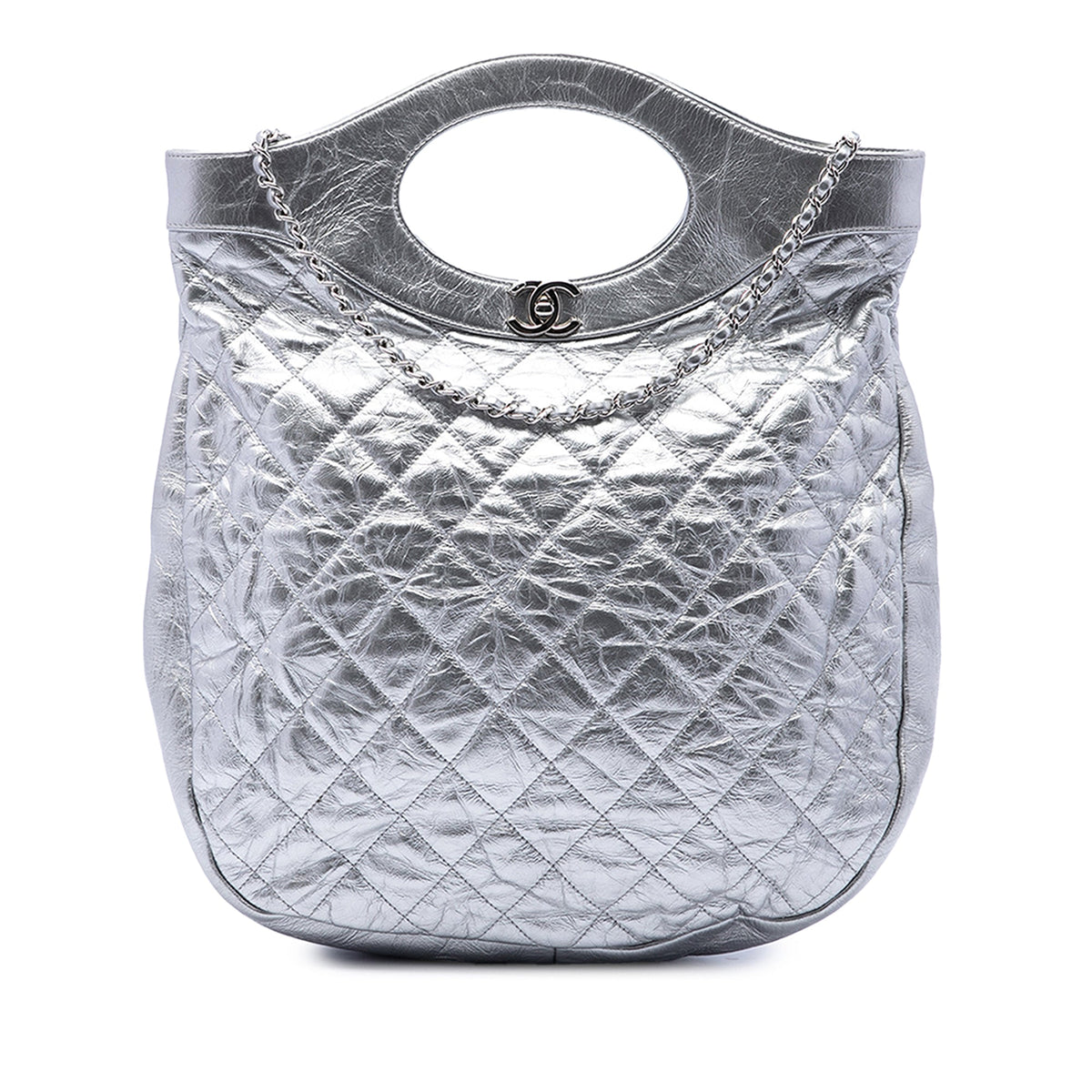 Chanel Quilted Crumpled Metallic Calfskin 31 Shopping Tote — Silver