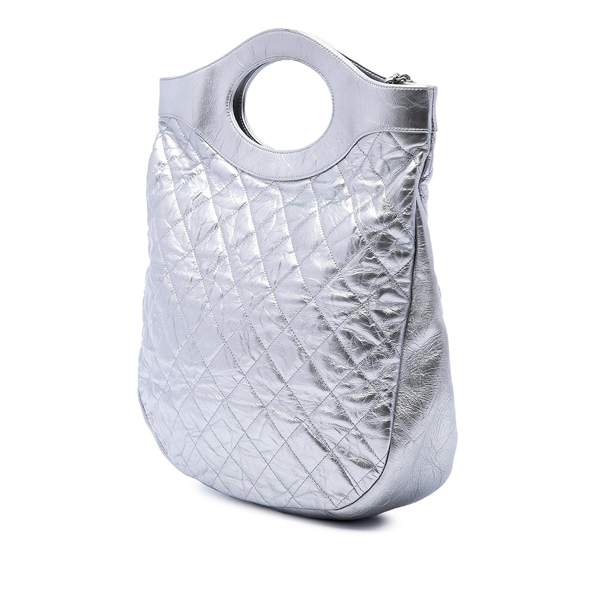 Chanel Quilted Crumpled Metallic Calfskin 31 Shopping Tote — Silver