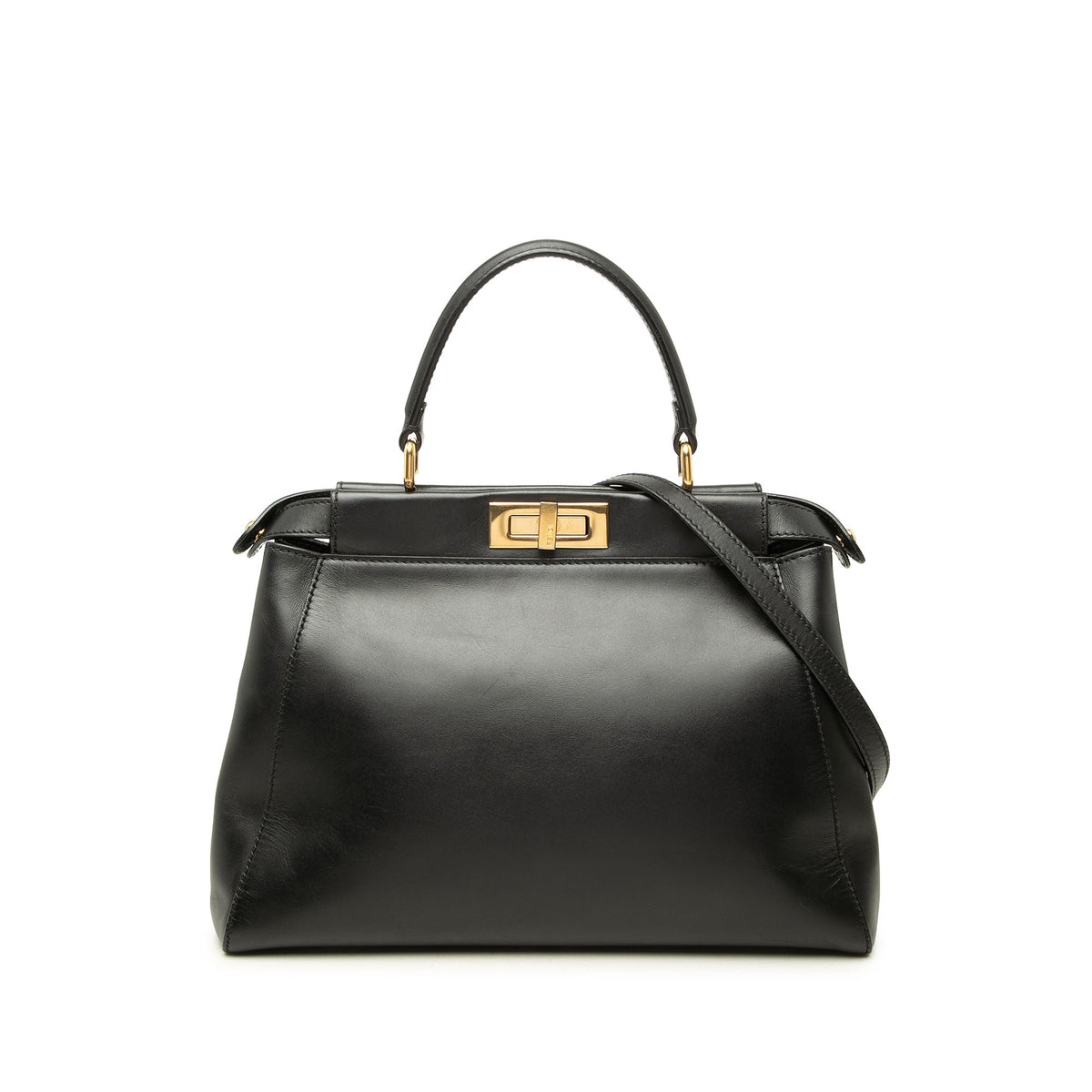 Fendi Medium Shiny Nappa Peekaboo Iconic Satchel — Black