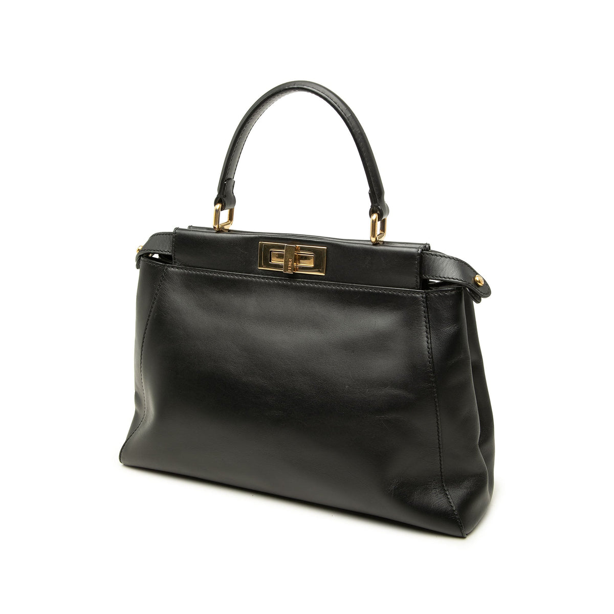Fendi Medium Shiny Nappa Peekaboo Iconic Satchel — Black