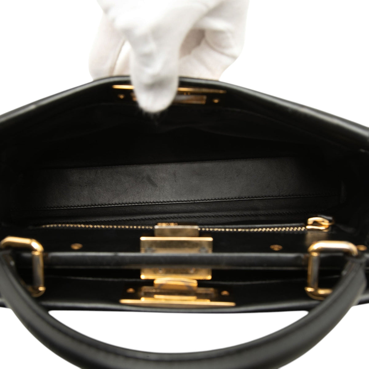 Fendi Medium Shiny Nappa Peekaboo Iconic Satchel — Black