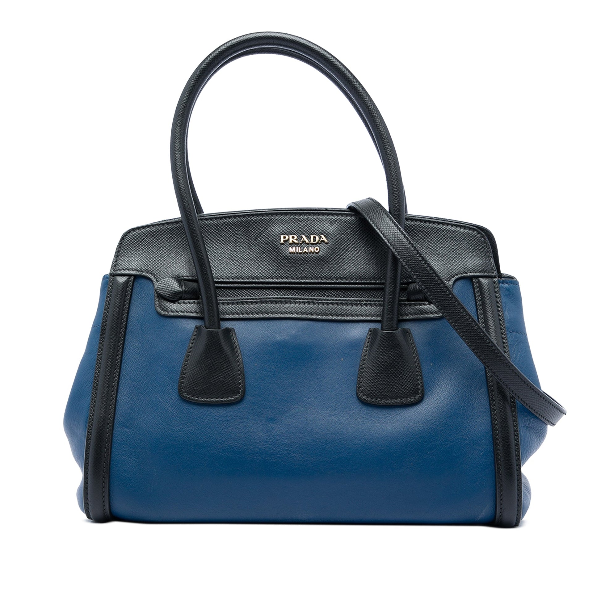 Prada Bicolor Saffiano Trimmed City Calf Double Zip Satchel