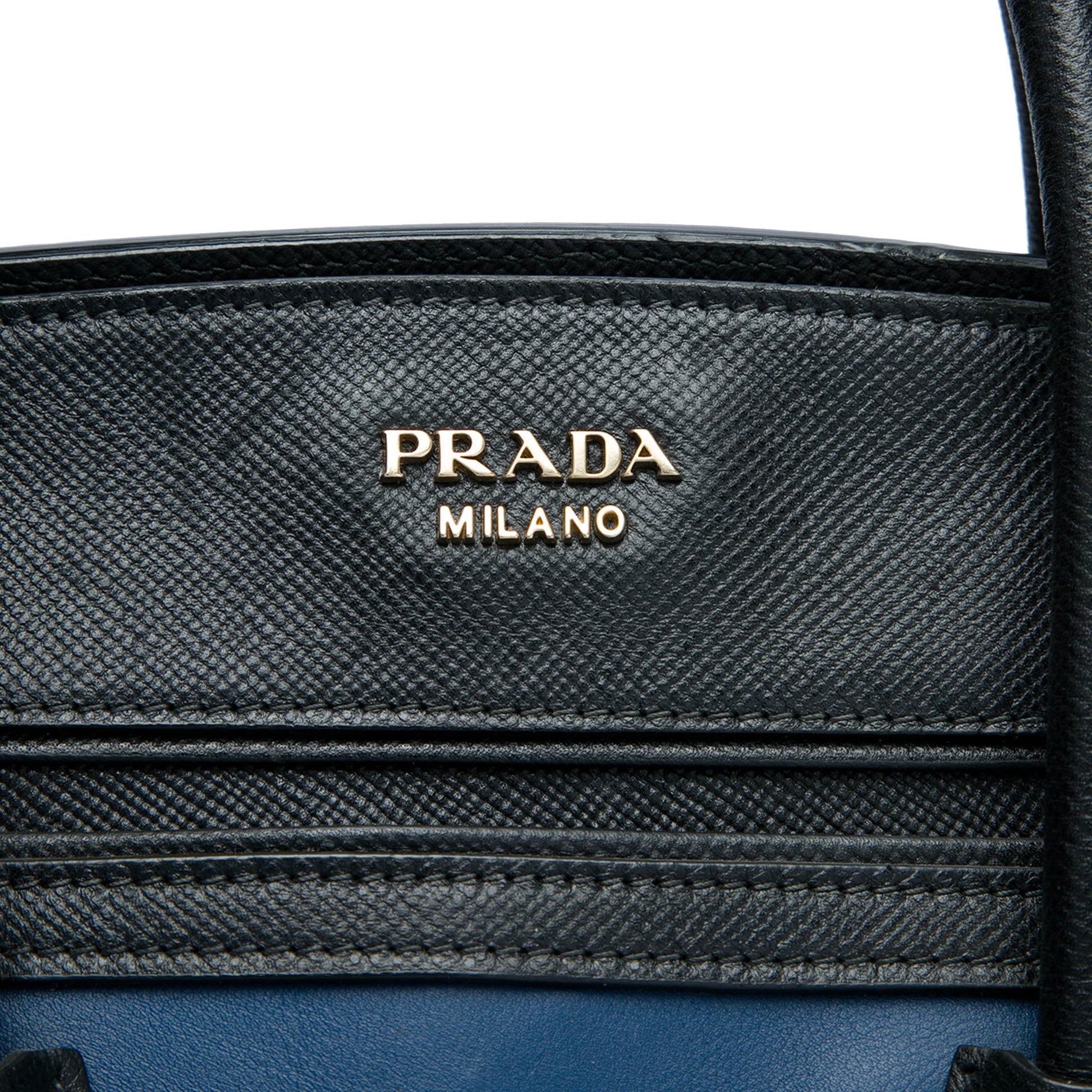 Prada Bicolor Saffiano Trimmed City Calf Double Zip Satchel