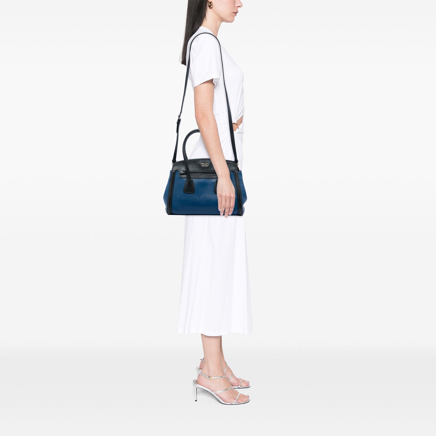 Prada Bicolor Saffiano Trimmed City Calf Double Zip Satchel