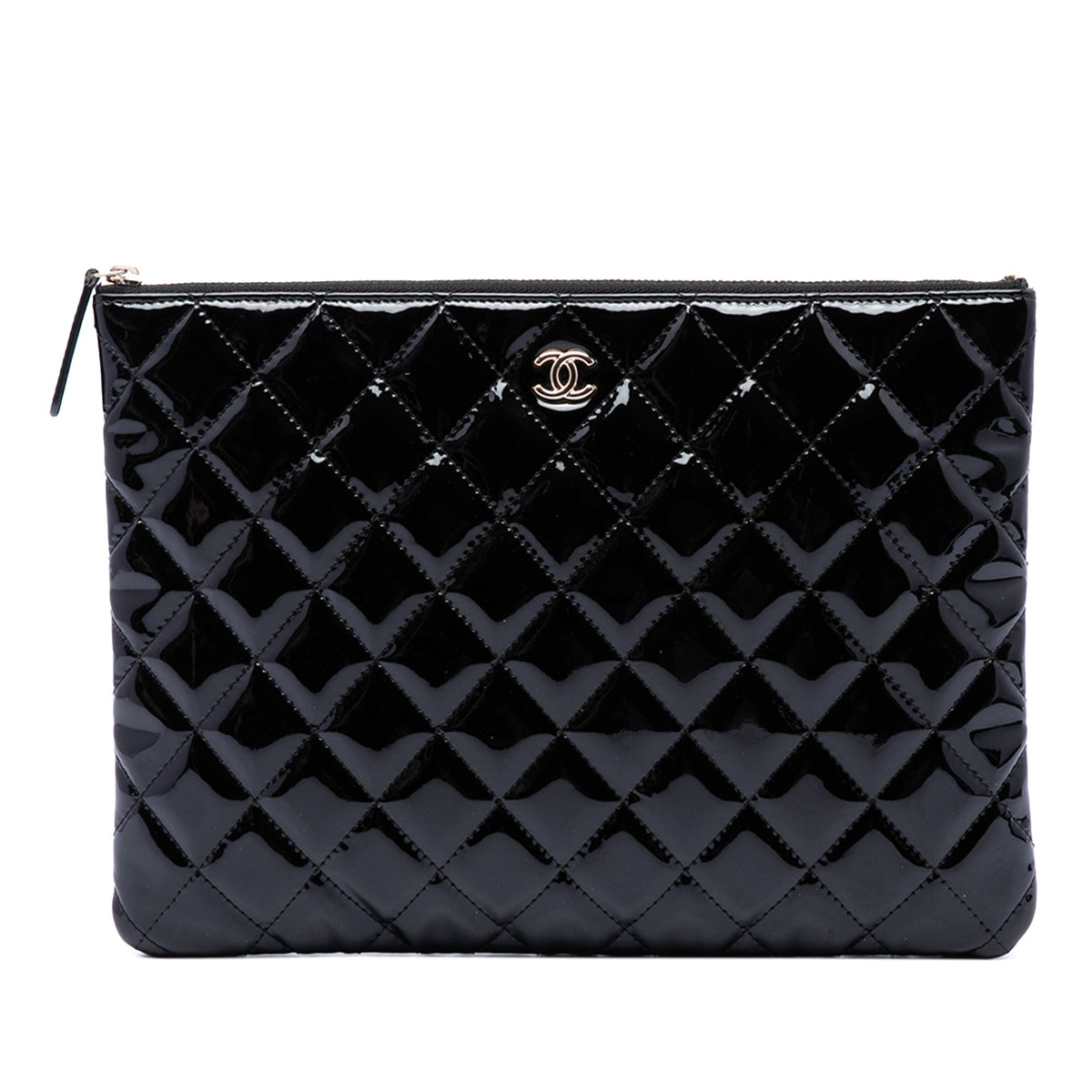 Chanel Medium Quilted Patent O Case Clutch — Black