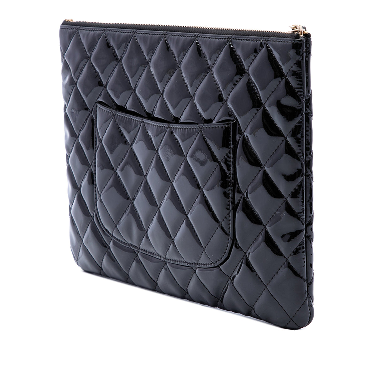 Chanel Medium Quilted Patent O Case Clutch — Black