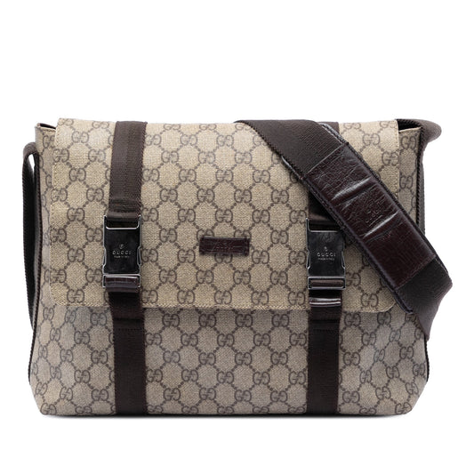 Gucci Large GG Supreme Double Buckle Flap Messenger Bag