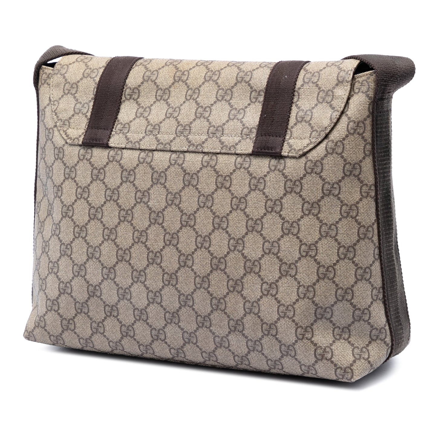 Gucci Large GG Supreme Double Buckle Flap Messenger Bag