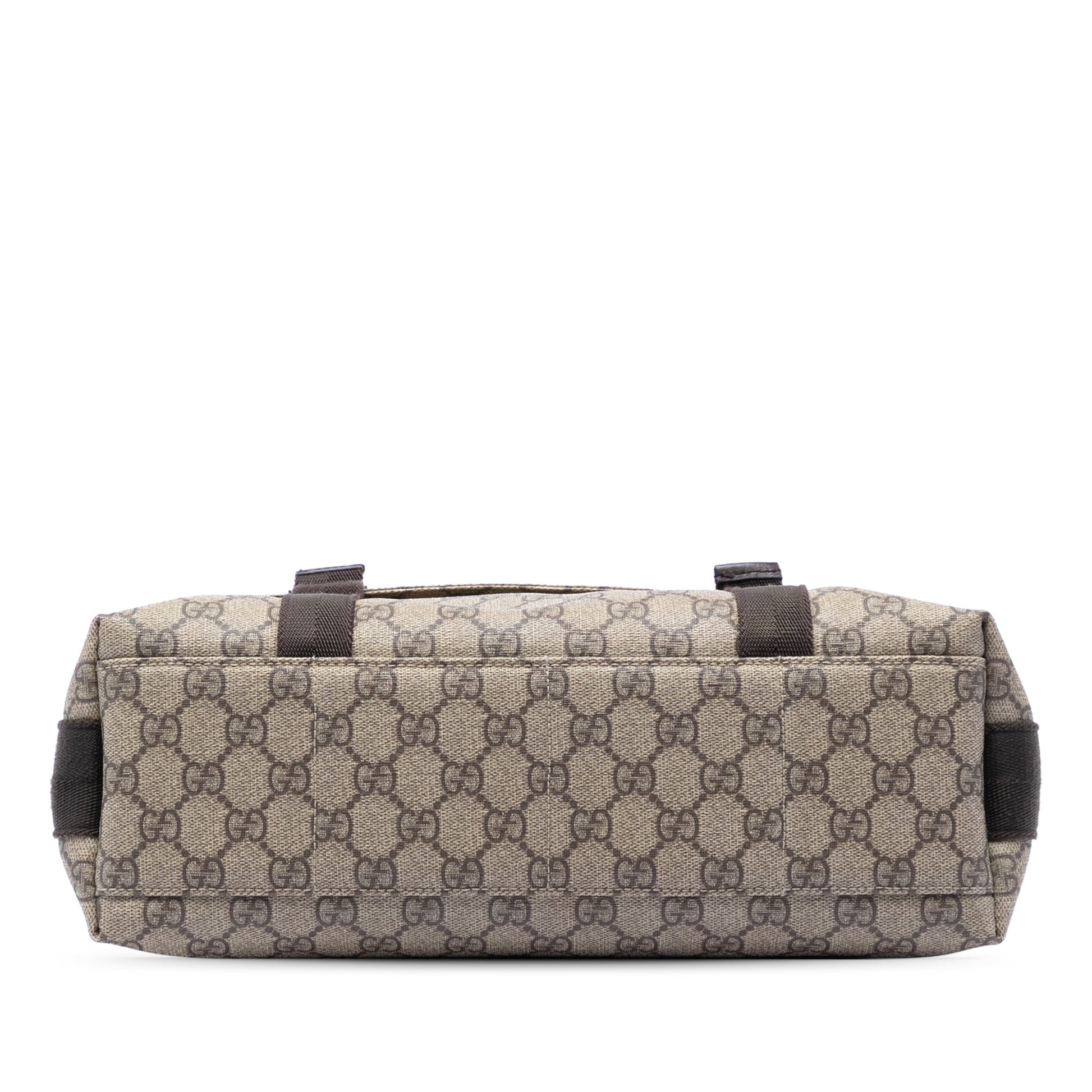 Gucci Large GG Supreme Double Buckle Flap Messenger Bag