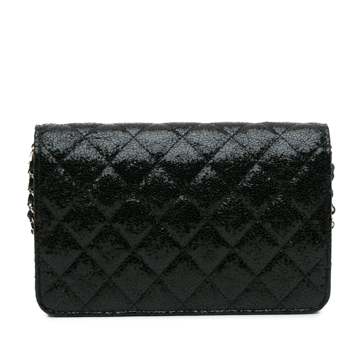 Chanel CC Quilted Crackled Patent Pearl Strap Wallet On Chain