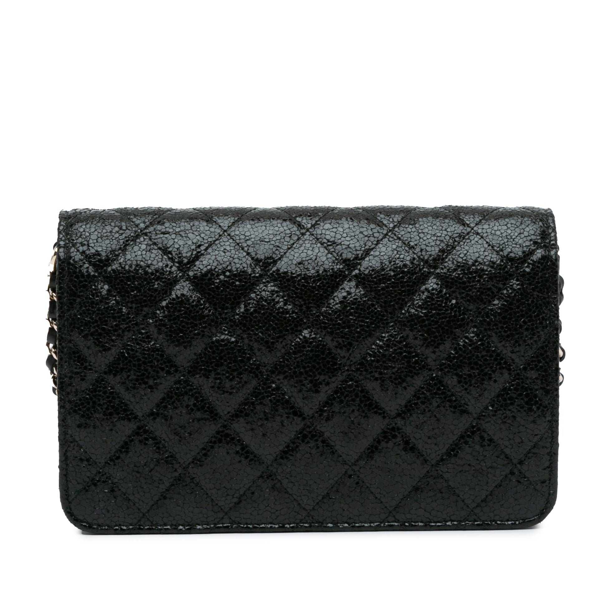 Chanel CC Quilted Crackled Patent Pearl Strap Wallet On Chain