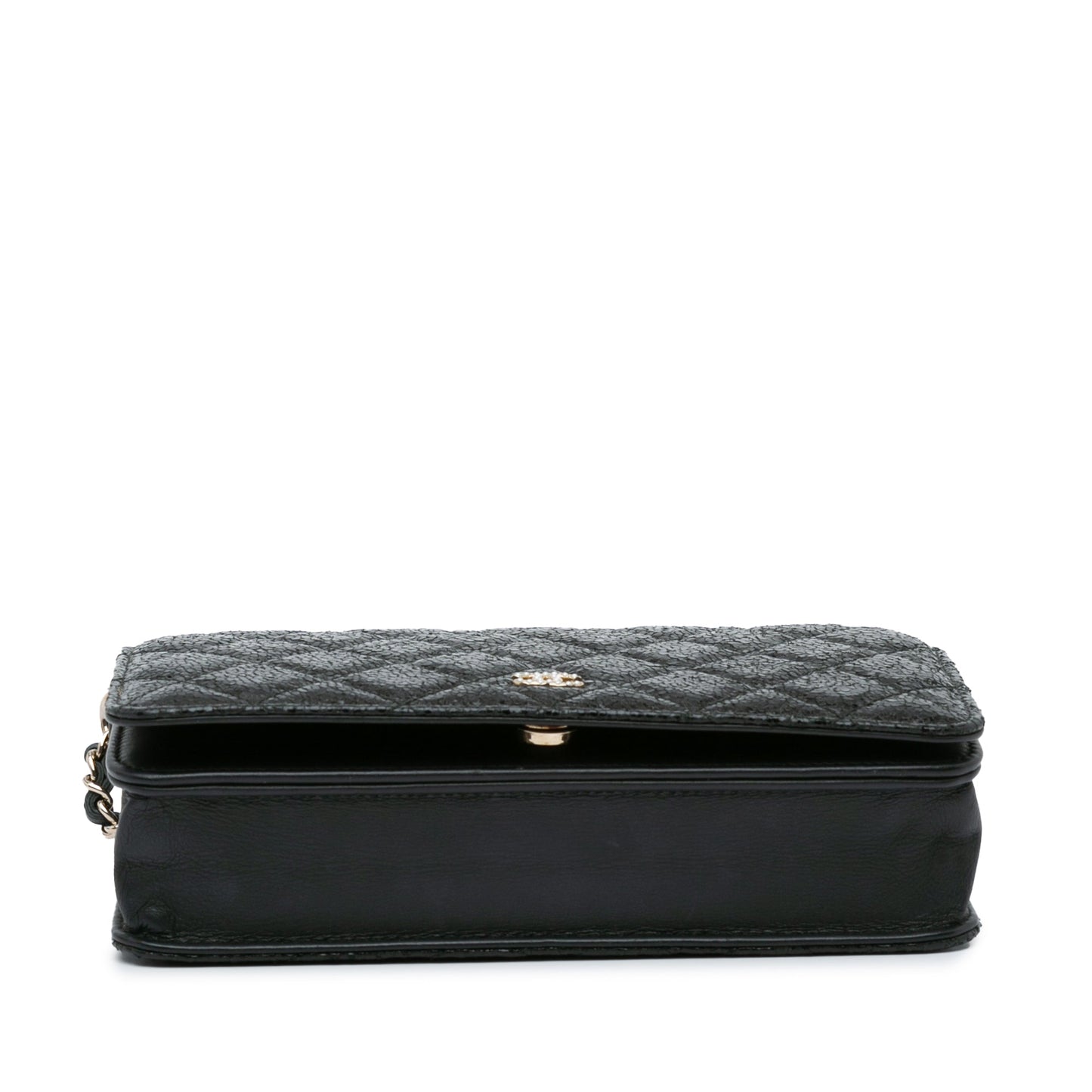 Chanel CC Quilted Crackled Patent Pearl Strap Wallet On Chain