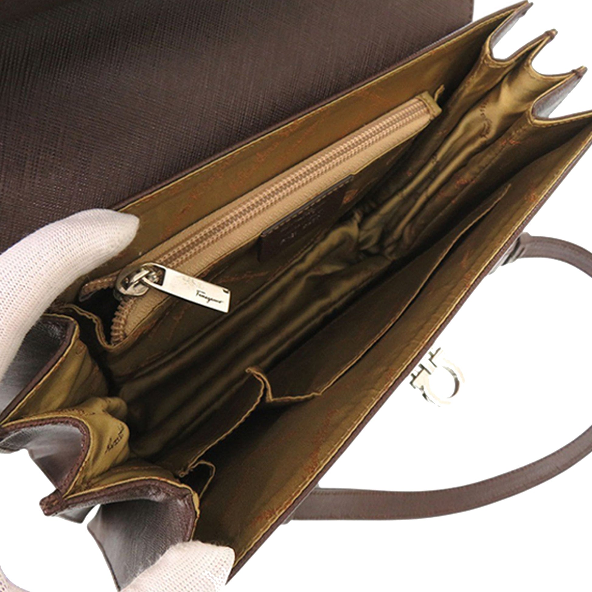 Ferragamo Leather Gancini Ribbon Handbag