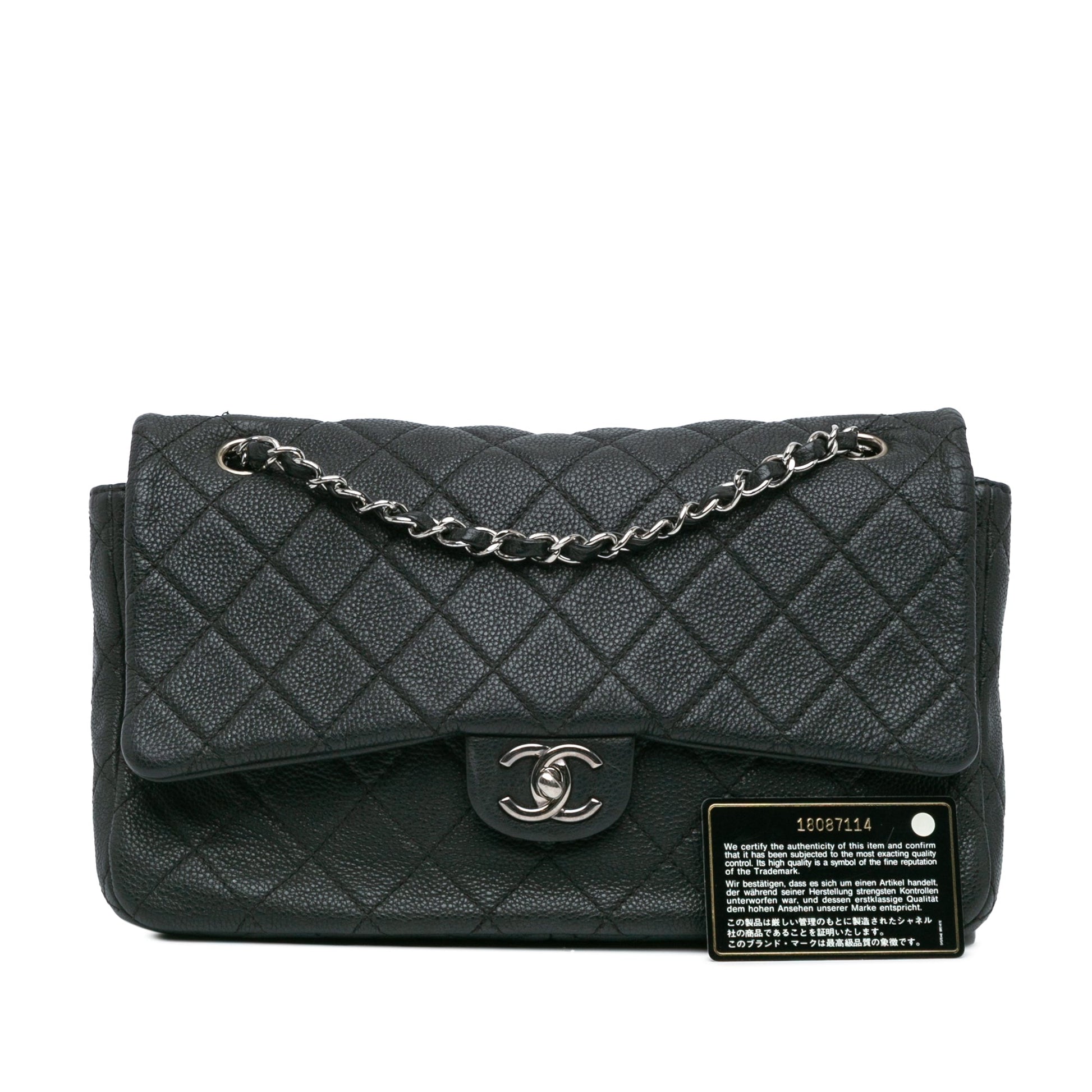 Chanel Jumbo Quilted Caviar Double Compartment Chain Flap