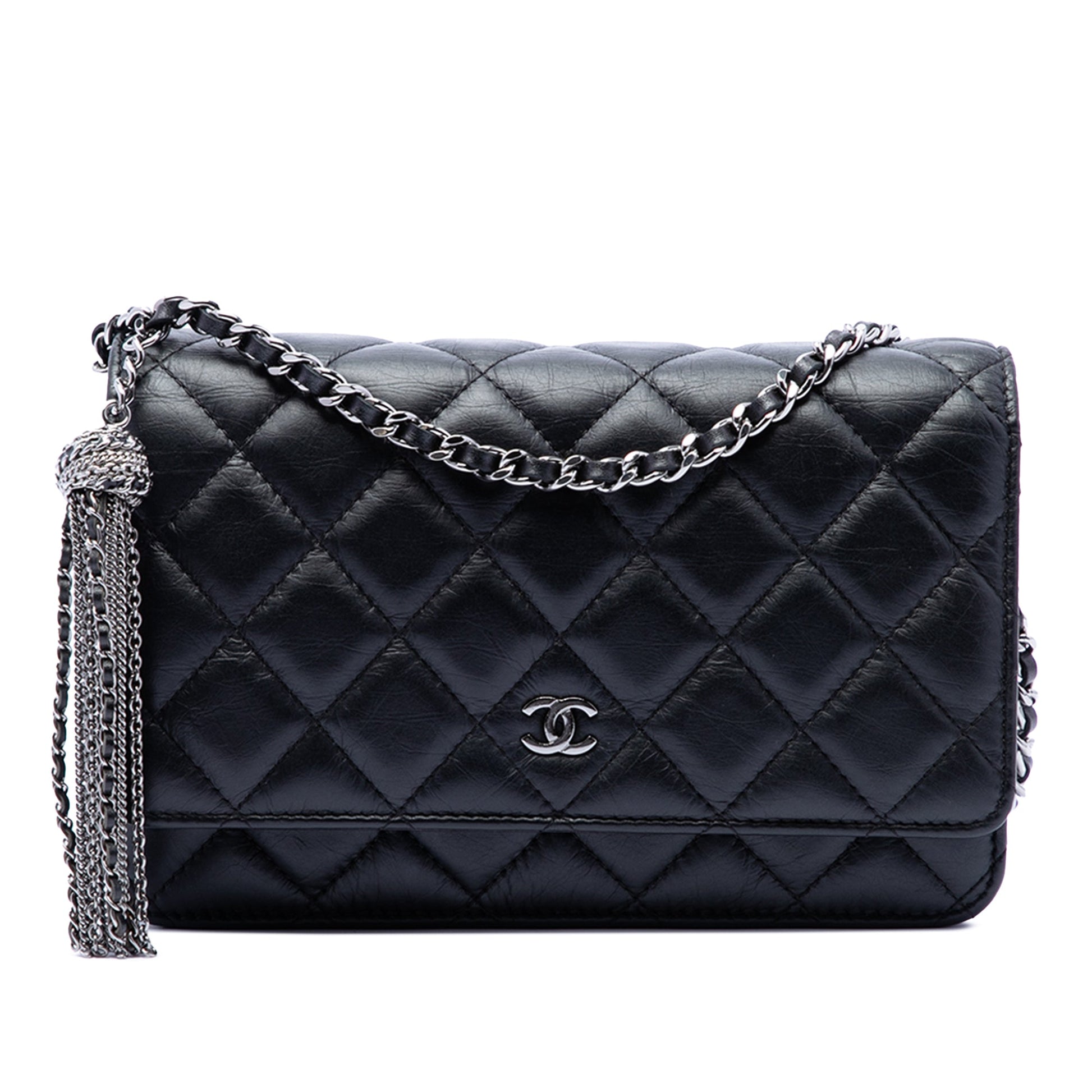 Chanel CC Quilted Aged Calfskin Tassel Wallet On Chain
