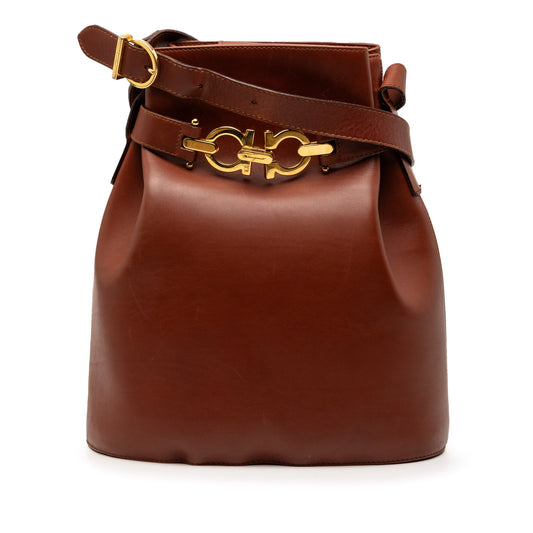 Leather Double Gancini Bucket Bag