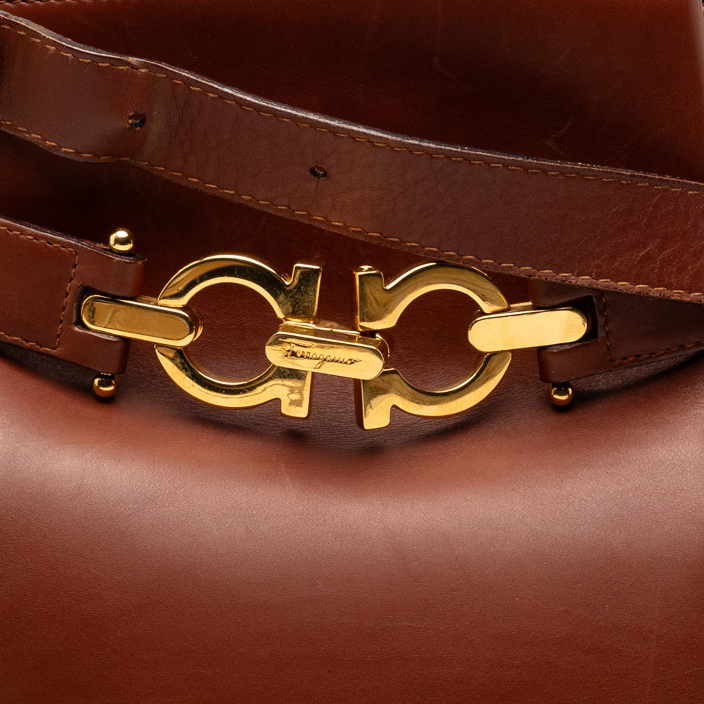 Leather Double Gancini Bucket Bag
