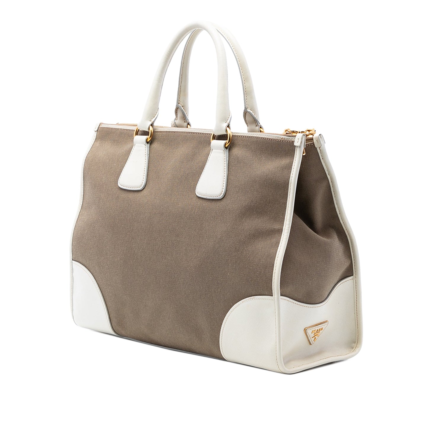 Prada Saffiano Trimmed Canvas Canapa Logo Double Zip Satchel