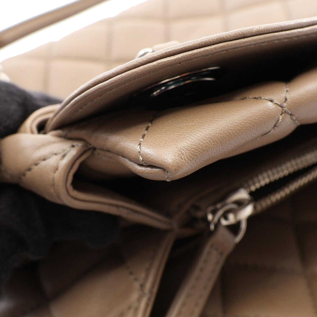 Chanel Large Quilted Lambskin 7 Tote — Beige
