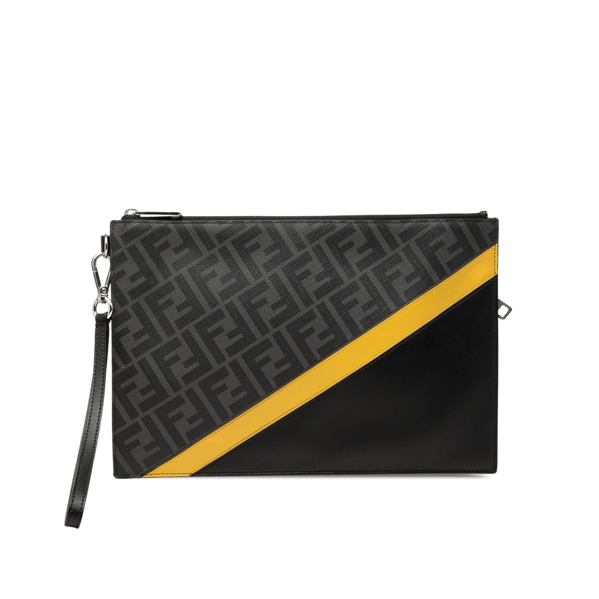Fendi Zucca Coated Canvas Diagonal Clutch — Black