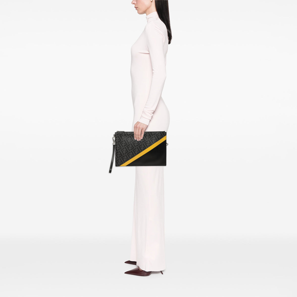 Fendi Zucca Coated Canvas Diagonal Clutch — Black
