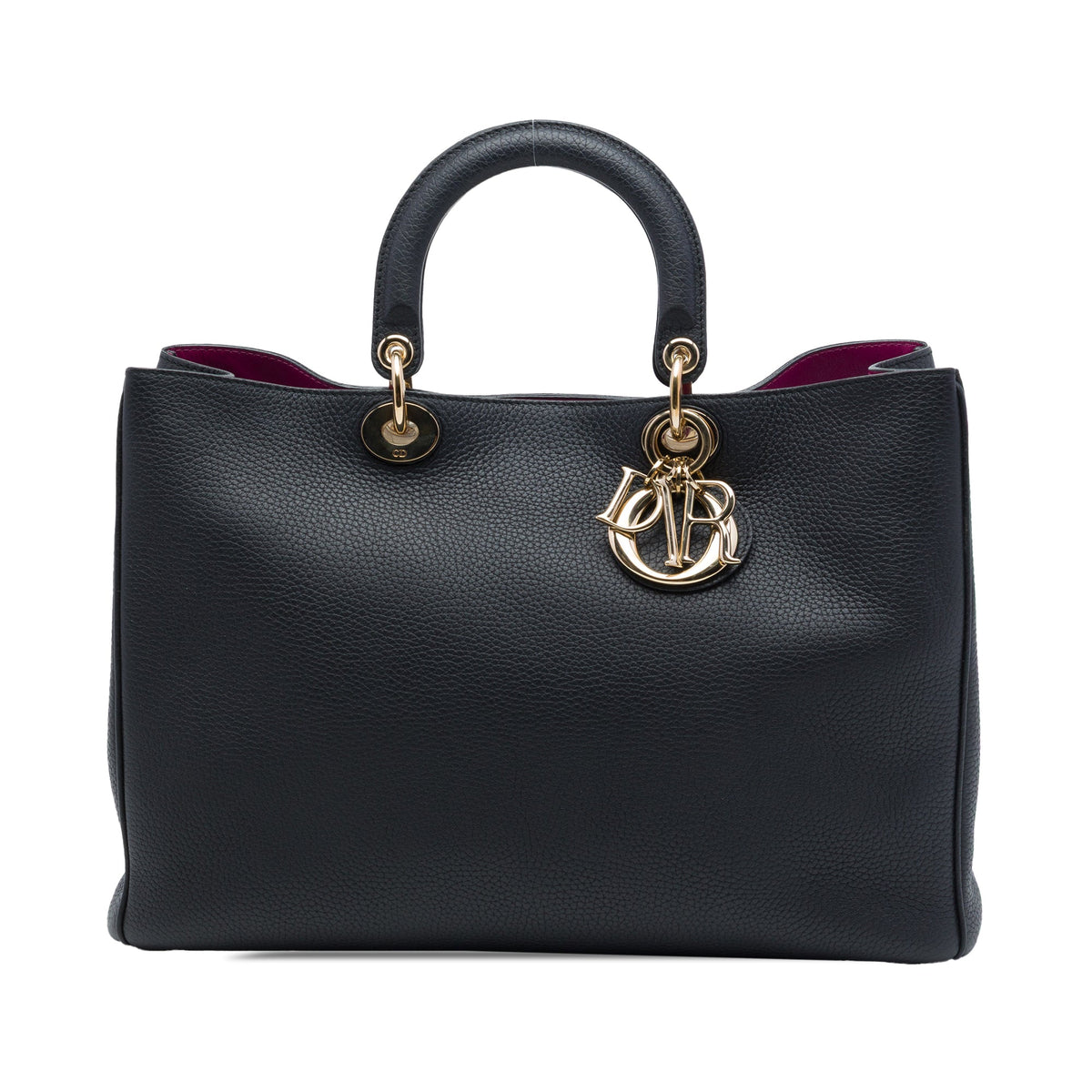 Dior Large Pebbled Calfskin Diorissimo Satchel — Black
