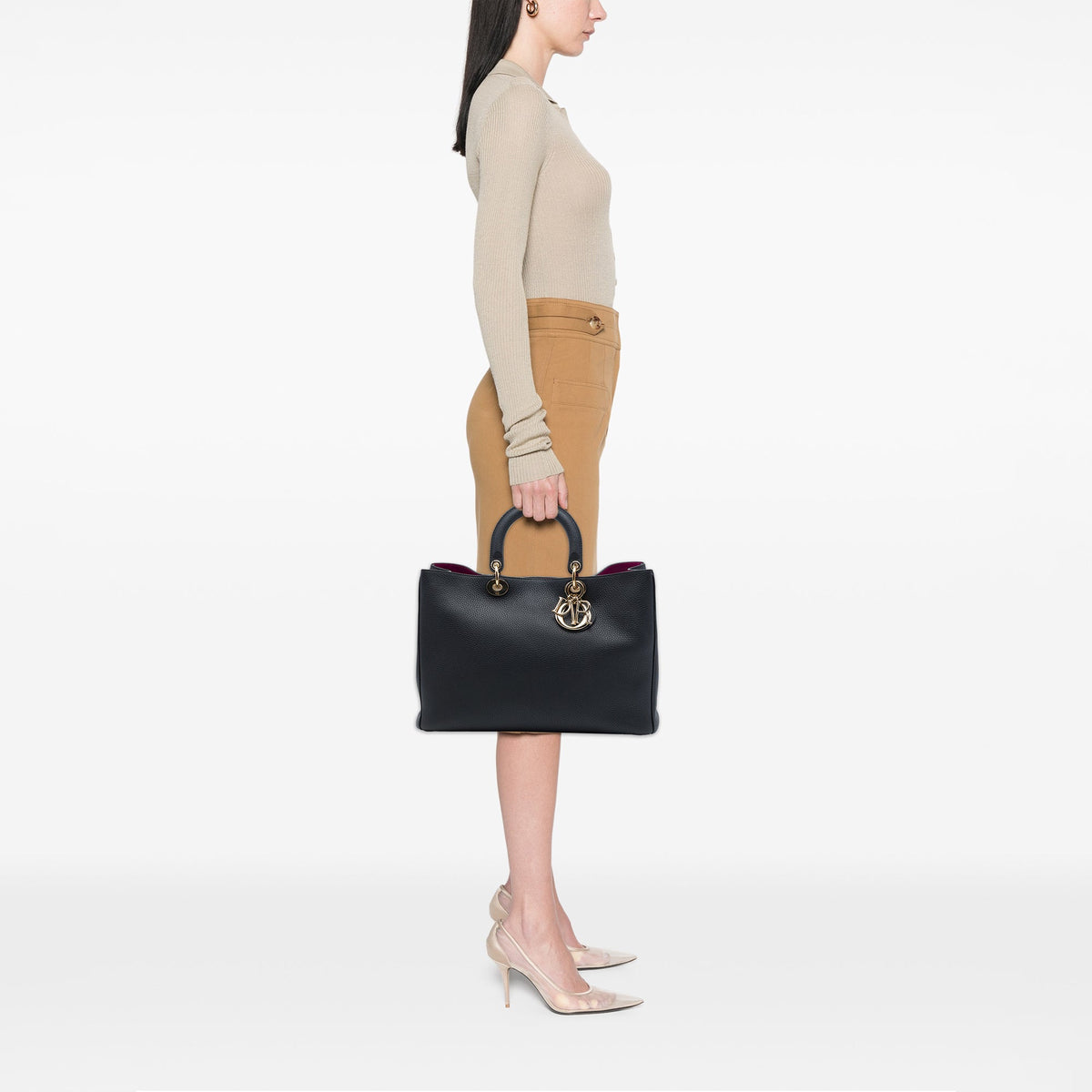 Dior Large Pebbled Calfskin Diorissimo Satchel — Black