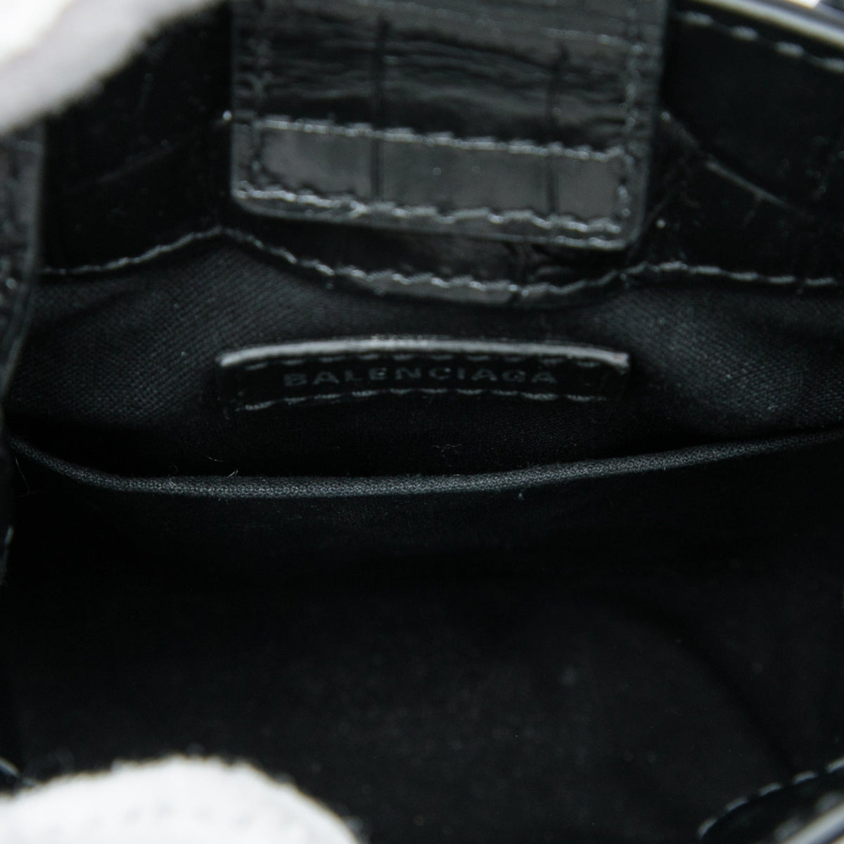 Balenciaga Mini Croc Embossed Leather Shopping Phone Holder — Black