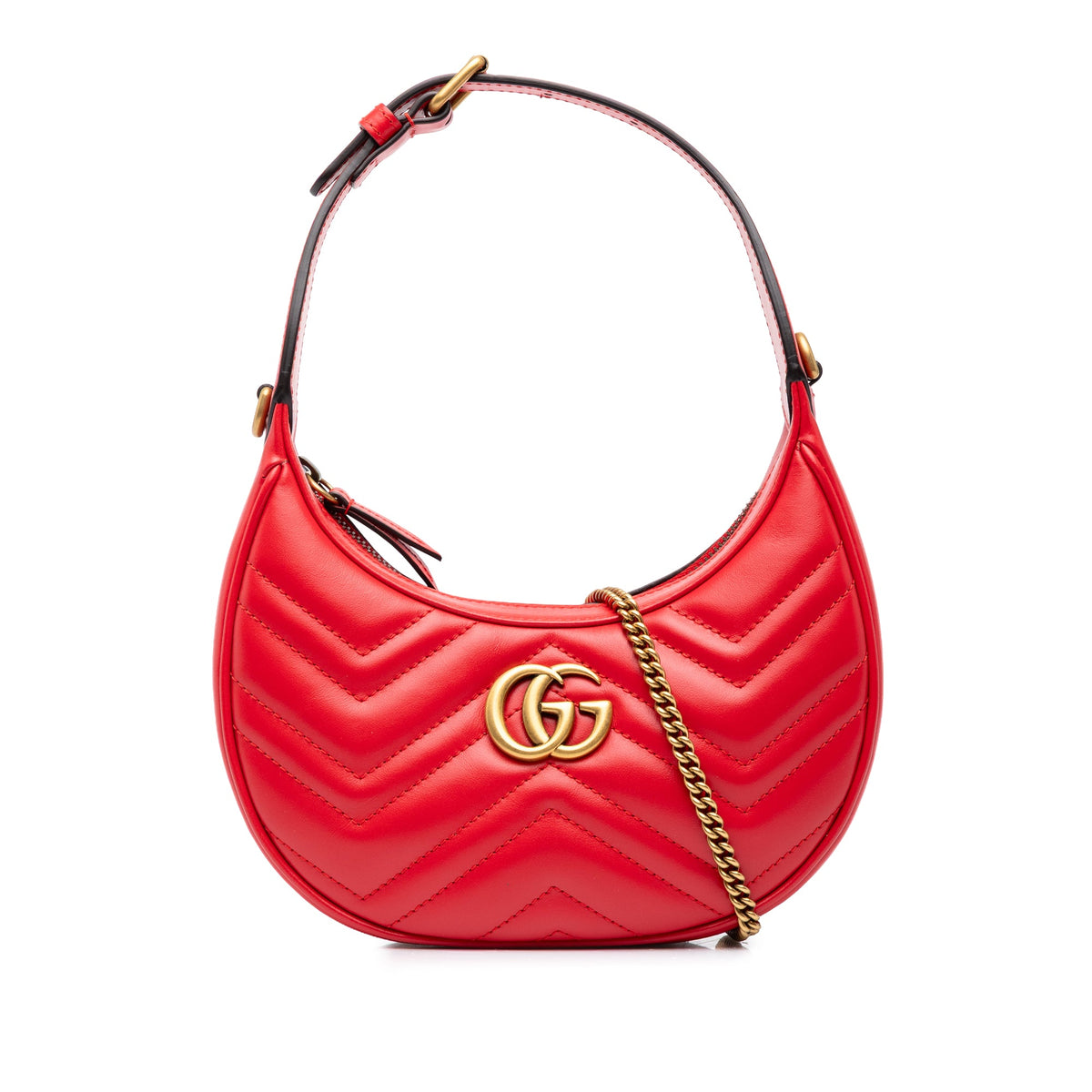 Gucci Mini GG Marmont Matelasse Calfskin Half Moon Bag — Red