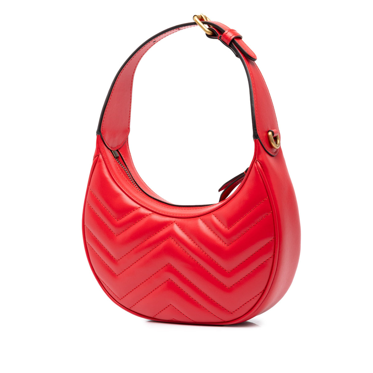 Gucci Mini GG Marmont Matelasse Calfskin Half Moon Bag — Red