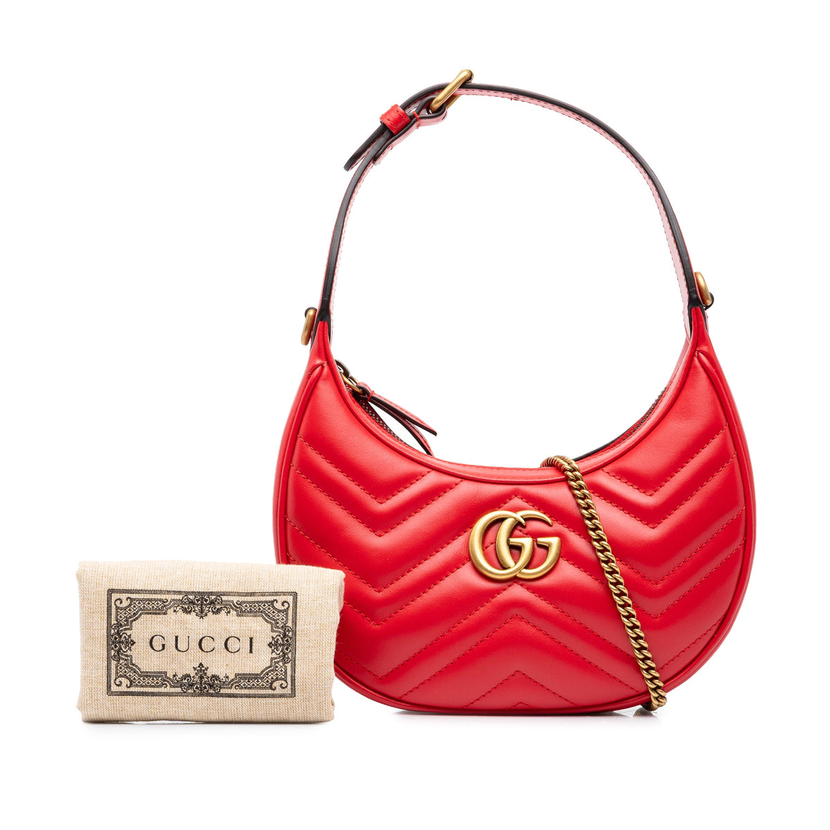 Gucci Mini GG Marmont Matelasse Calfskin Half Moon Bag — Red