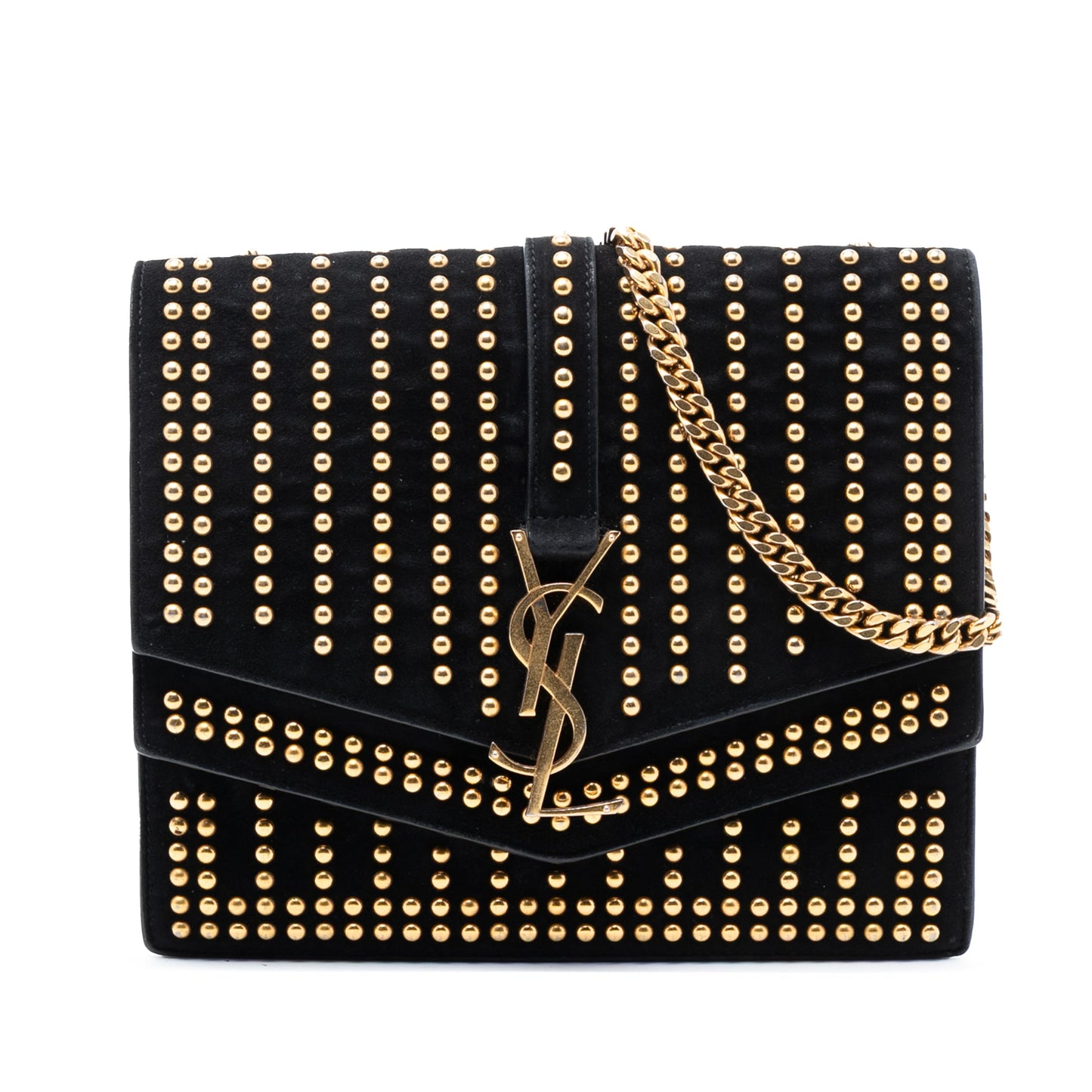 Saint Laurent Medium Studded Suede Monogram Sulpice Crossbody