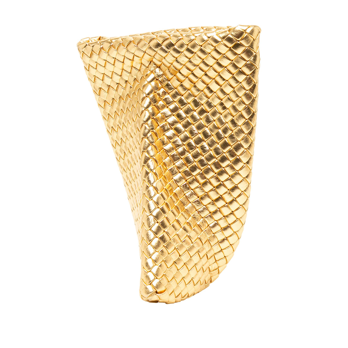 Bottega Veneta Metallic Nappa Intrecciato Padded Crisscross Clutch — Gold