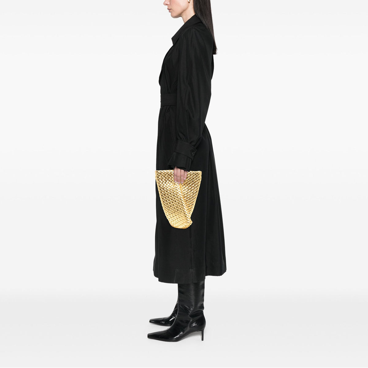 Bottega Veneta Metallic Nappa Intrecciato Padded Crisscross Clutch — Gold