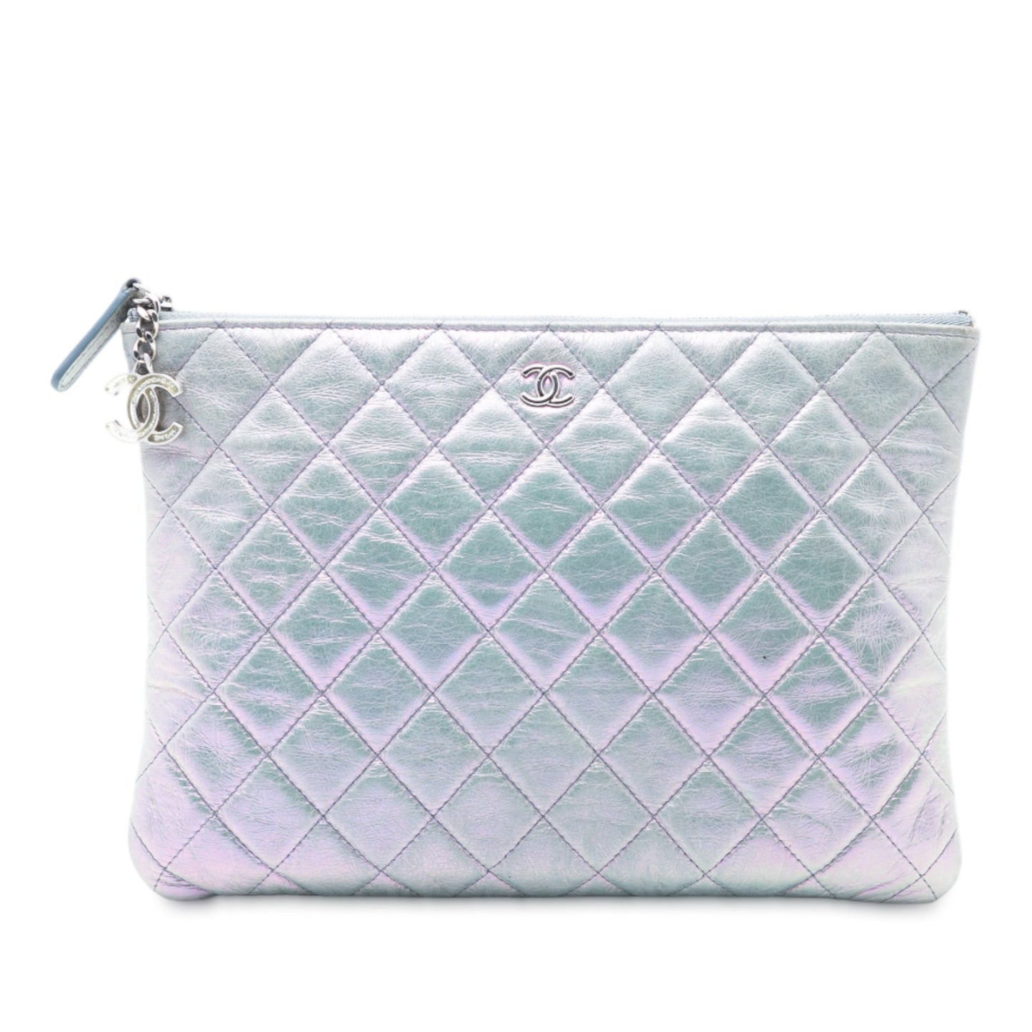 Chanel Medium Quilted Metallic Aged Calfskin O Case Clutch