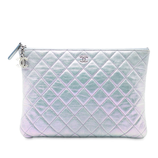 Chanel Medium Quilted Metallic Aged Calfskin O Case Clutch