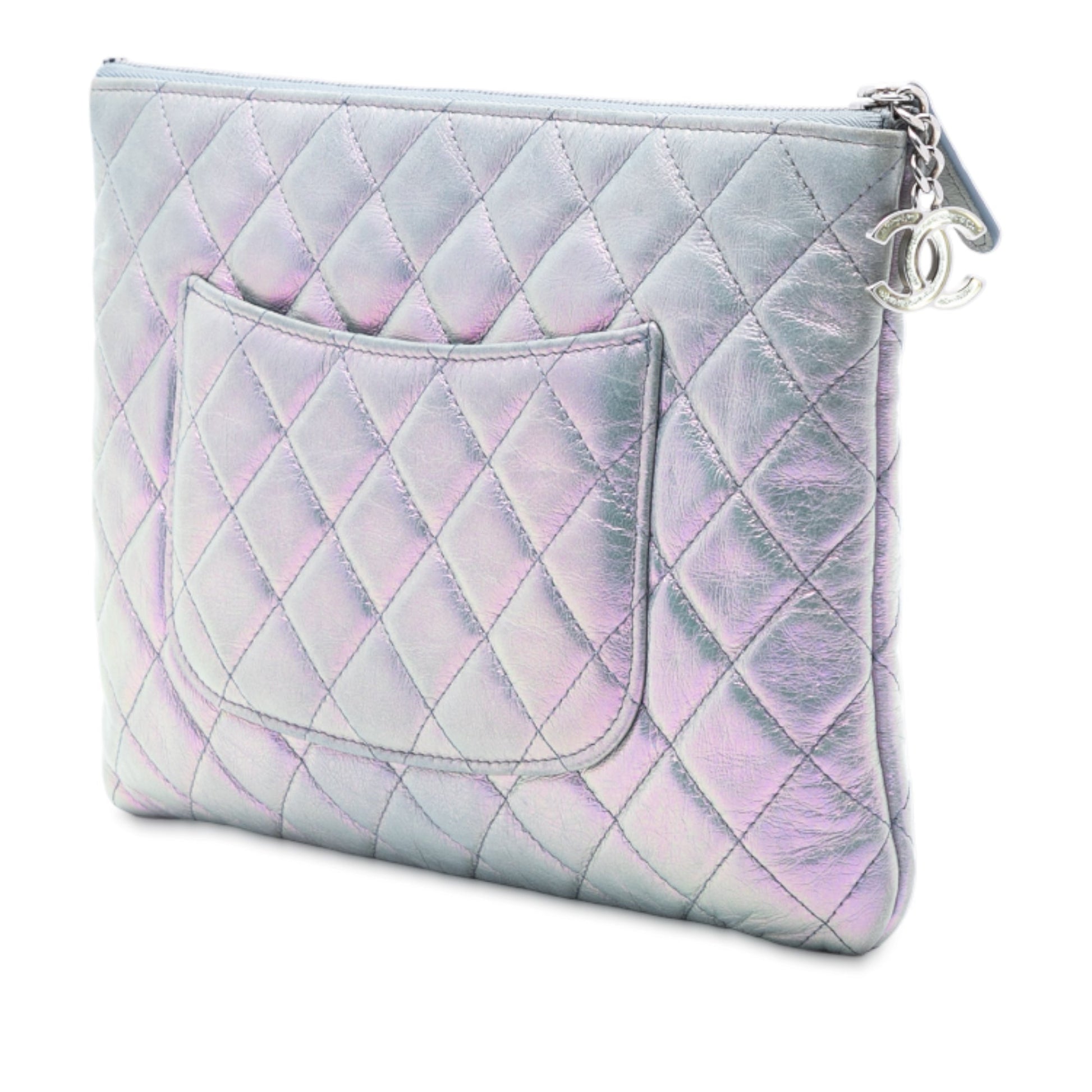 Chanel Medium Quilted Metallic Aged Calfskin O Case Clutch